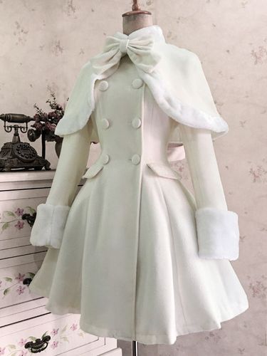 Manteau De Laine Lolita Classique Nœud Pardessus Fourrure Hiver Lolita Déguisements Noël - milanoo.com - Modalova