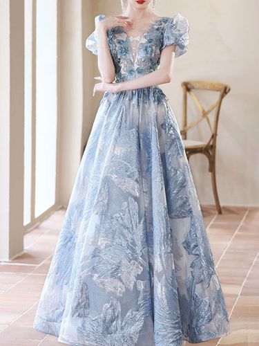 Robe de bal en dentelle col en V ligne a manches courtes robes de soirée - milanoo.com - Modalova