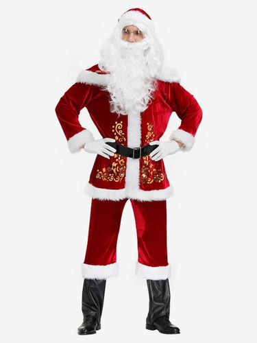 Costume De Père Noël Hommes Ensemble Rouge Polyester Fibre Chapeau Gants Costumes De Vacances De Noël Cadeau Noël Déguisement - milanoo.com - Modalova