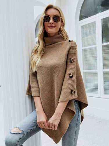 Cape Poncho Côtelé à Col Montant avec Manches Longues Unicolore Manteau - milanoo.com - Modalova