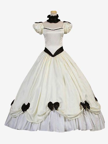 Ecru White Retro Costumes Ruffless Bows Polyester Tunic Robe Retro Marie Antoinette Costume Masquerade Robe de bal - milanoo.com - Modalova