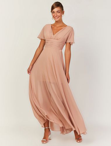 Robes de demoiselle d\'honneur rose Blush col en V dos nu ligne a en mousseline robe longue de fête de mariage - milanoo.com - Modalova