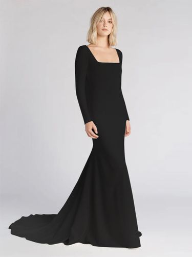 Robes de mariée fidèles tissu satiné sirène manches longues taille naturelle avec robe de mariée train - milanoo.com - Modalova