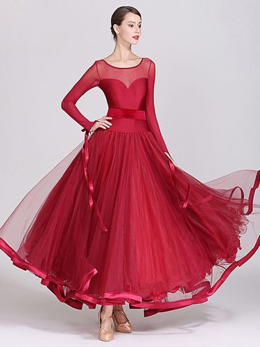 Costumes de danse de salon bleu Royal s Sexy Polyester Transparente bijou cou couches volants nœuds robe robe de danse - milanoo.com - Modalova
