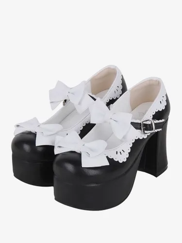 Sandales Sweet Lolita avec nœuds à bout rond en cuir PU chaussures d\'été Lolita - milanoo.com - Modalova