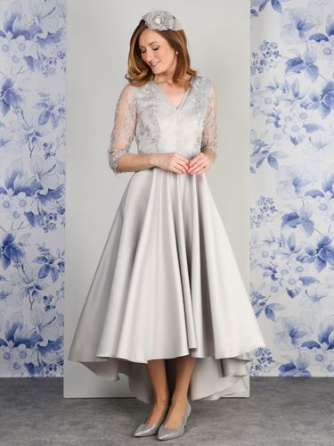 Robe de mère col en V manches 3/4 ligne a dentelle longueur thé robes d\'invitées de mariage - milanoo.com - Modalova