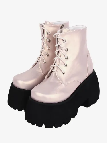 Bottes gothiques Lolita à bout rond en cuir PU chaussures Lolita - milanoo.com - Modalova