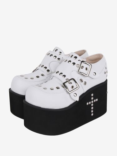 Sandales Sweet Lolita avec œillets bout rond cuir PU métallique chaussures d\'été blanches Lolita - milanoo.com - Modalova
