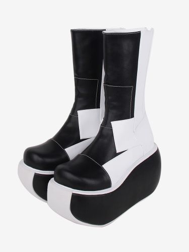 Bottes gothiques lolita en cuir PU patchwork bout rond chaussures lolita - milanoo.com - Modalova