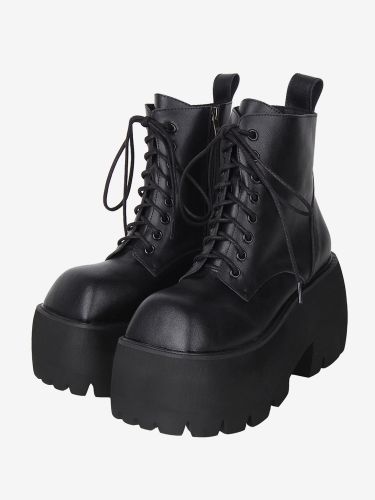 Bottes gothiques Lolita à lacets chaussures Lolita en cuir PU à bout carré - milanoo.com - Modalova