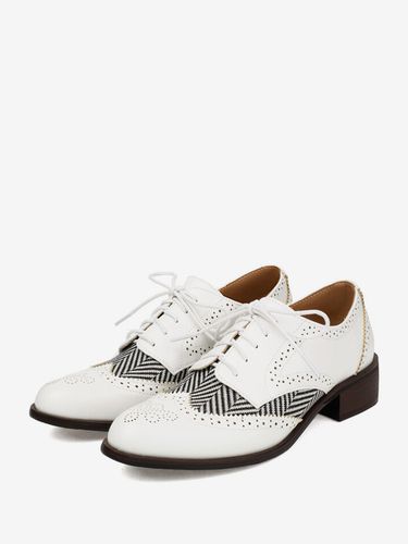 Oxfords en cuir PU à bout rond et talon chiots chaussures vintage à lacet - milanoo.com - Modalova
