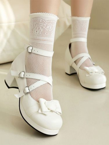 Sweet Lolita Footwear Escarpins Lolita en cuir PU à bout rond avec nœuds blancs - milanoo.com - Modalova
