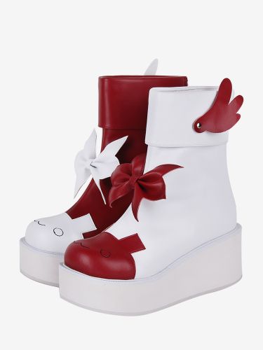 Bottes Lolita douces papillon bicolore bout rond chaussures Lolita en cuir PU - milanoo.com - Modalova