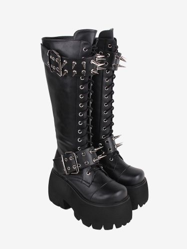 Bottes gothiques Lolita avec œillets rivets bout rond métallique chaussures Lolita en cuir PU - milanoo.com - Modalova