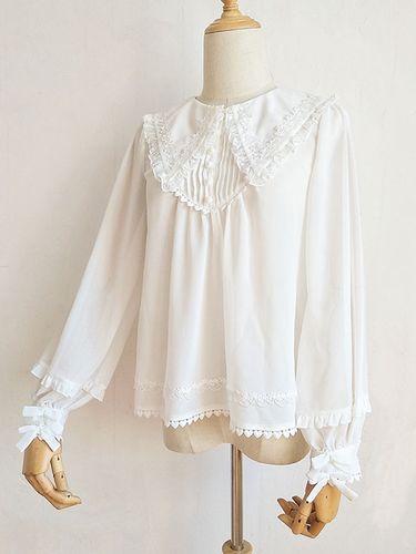 ROCOCO Style Blouses Lolita Volants Plissés Chemisier Manches Longues Haut Lolita Chemise Lolita Blanche - milanoo.com - Modalova