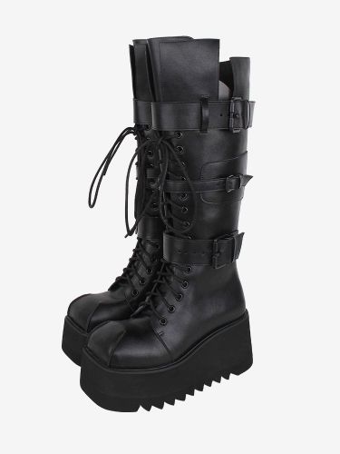 Bottes gothiques Lolita avec œillets bout rond métallique chaussures Lolita en cuir PU - milanoo.com - Modalova