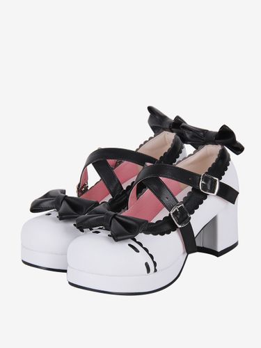 Sandales Sweet Lolita avec nœuds à bout rond en cuir PU chaussures d\'été blanches Lolita - milanoo.com - Modalova
