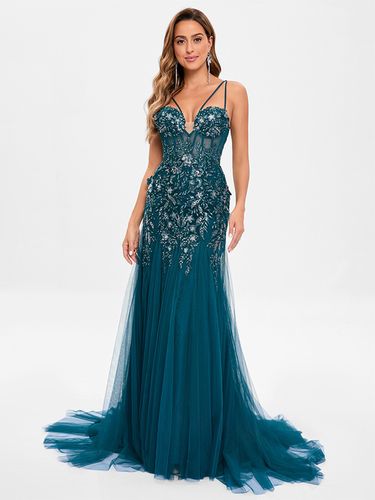 Robe de bal en tulle sans bretelles style sirène sans manches à paillettes robes de soirée - milanoo.com - Modalova