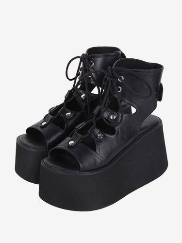 Sandales gothiques Lolita avec œillets bout ouvert cuir PU métallique chaussures d\'été Lolita - milanoo.com - Modalova