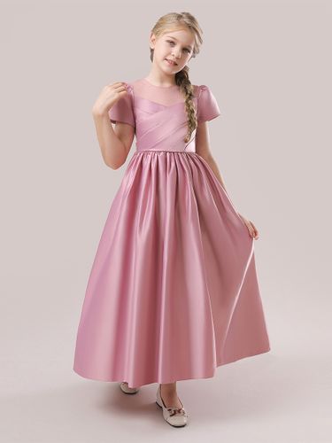 Robes de demoiselle d\'honneur blanches robes d\'occasion spéciale tissu en Satin rose camée manches courtes col bijou robes de demoiselle d\'hon - milanoo.com - Modalova
