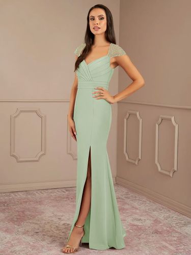Robe mère de la sirène plissée col en V manches courtes robes d\'invitées de mariage - milanoo.com - Modalova