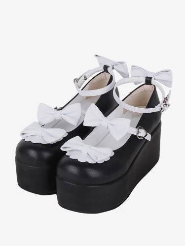 Sweet Lolita Footwear Escarpins Lolita à talons compensés en cuir PU bicolore avec papillon - milanoo.com - Modalova