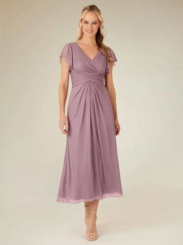 Robe de soirée pour mère de la mariée col en v manches courtes ligne a plissée longueur thé robes d\'invitées de mariage - milanoo.com - Modalova