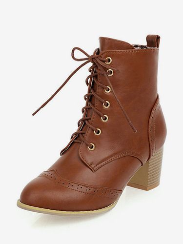 Bottiness kaki bottines en cuir PU bout pointu talon épais - milanoo.com - Modalova