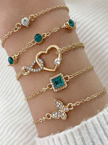 Bracelet Papillon Coeur Cristal Strass En Couches 5 Pièces Ensemble - milanoo.com - Modalova