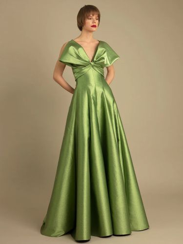 Robe de soirée trapèze décolleté au sol longueur au sol fermeture éclair nœuds tissu satiné robes de concours sociaux - milanoo.com - Modalova