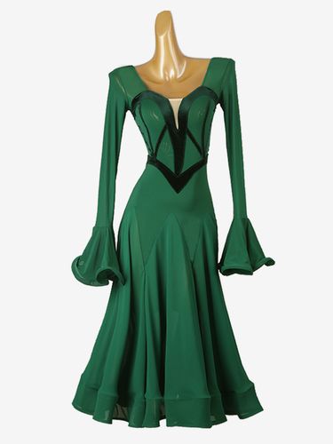Costumes de danse de salon Vert Bloc de Couleur Lycra Spandex Robe Volants Robe de Danse - milanoo.com - Modalova