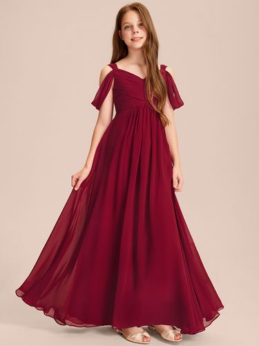 Robes de demoiselle d\'honneur blanches Robes pour occasions spéciales Robes de demoiselle d\'honneur en mousseline de soie sans manches à col en - milanoo.com - Modalova