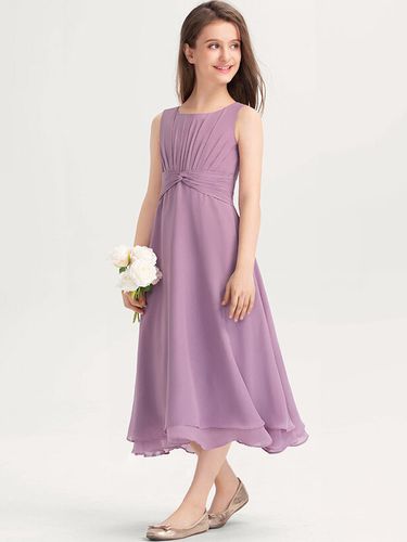 Robes de demoiselle d\'honneur blanches Robes pour occasions spéciales Robes de demoiselle d\'honneur violettes en mousseline de soie sans manches - milanoo.com - Modalova