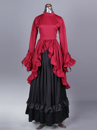 Robe de soirée en polyester à volants et nœuds pour femme tenue de soirée rétro de Marie-Antoinette couleur Bourgogne - milanoo.com - Modalova