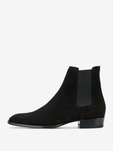 Bottines Chelsea en daim noir à enfiler bout pointu style britannique - milanoo.com - Modalova