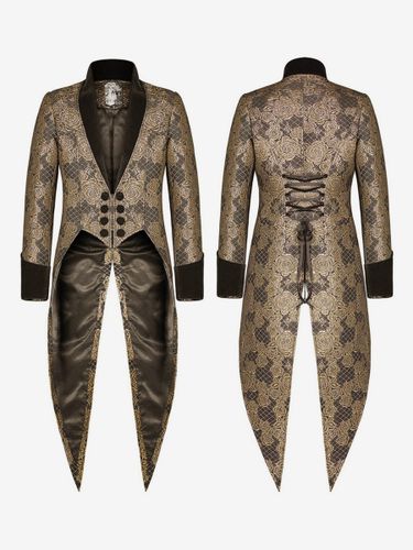 Haut vintage vintage fendu devant à lacets jacquard manches longues haut en polyester costumes rétro pour homme - milanoo.com - Modalova