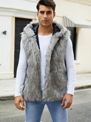 Gilet En Fausse Fourrure Hiver Chaud s Sans Manches Col Rabattu Capuche - milanoo.com - Modalova
