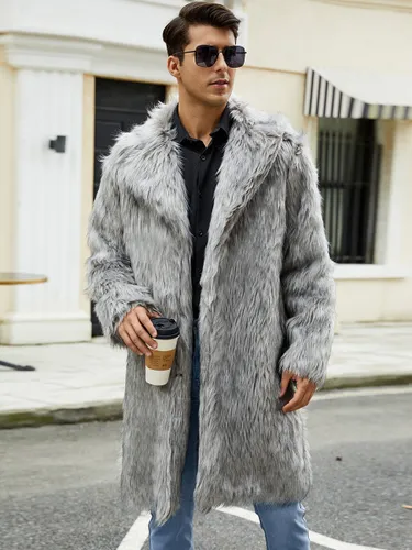 Manteaux Long En Fausse Fourrure Hiver Chaud s Gris Clair Veste Manches Longues Col Rabattu - milanoo.com - Modalova
