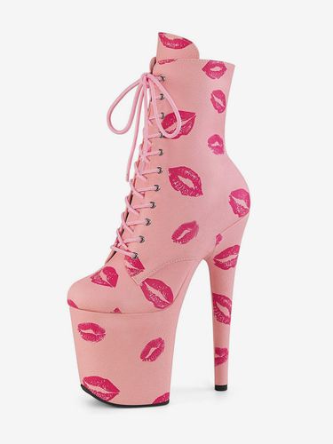 Bottes sexys à bout rond à lacets et talons aiguilles pour pole dance bottes hautes roses au-dessus du genou - milanoo.com - Modalova