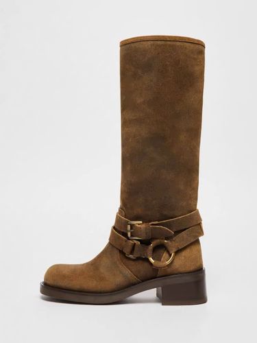 Bottes en daim hautes s bottes plates à bout carré et boucle - milanoo.com - Modalova