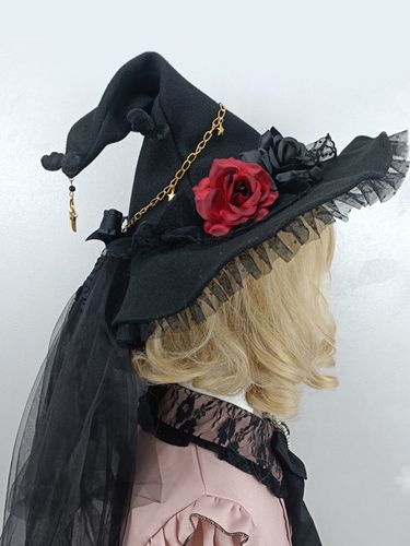 Chapeau gothique Lolita Fleurs Volants Chaînes Accessoire Polyester Lolita Accessoires - milanoo.com - Modalova
