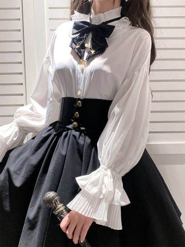 Blouses académiques Lolita à volants et manches longues Top Lolita chemise blanche - milanoo.com - Modalova