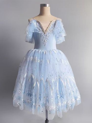 Robe De Danse Ballet Bleu Ballerine Femmes Enfants Paillettes Dentelle Fleurie Costume - milanoo.com - Modalova