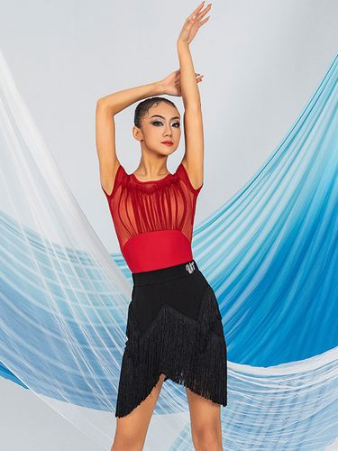 Robes de danse latine café jupe en Polyesters haut transparent élégant à franges Costume de danse latine - milanoo.com - Modalova
