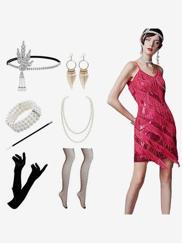 Robe Ensemble Rétro Rose s Accessoires À Franges Vintage Marie-Antoinette 18ème Siècle Bourgogne - milanoo.com - Modalova