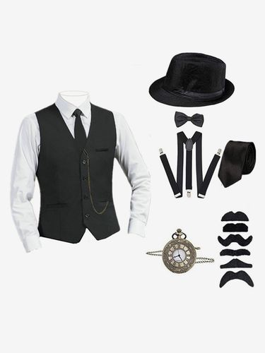 Ensemble Vintage Gilet Rétro À Manches Longues En Polyester Costumes Hommes Bourgogne - milanoo.com - Modalova