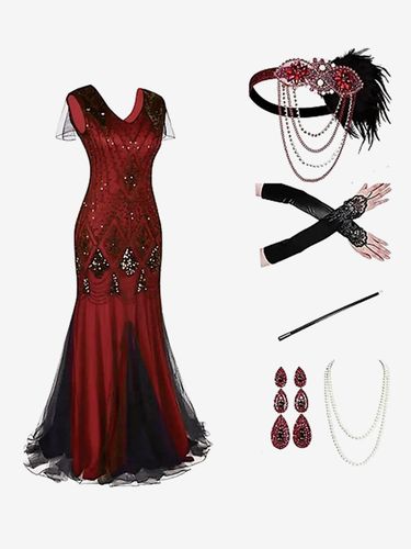 Costumes rétro noir paillettes Polyester accessoire s vintage Marie Antoinette ensemble de robe de bal de fête Bourgogne - milanoo.com - Modalova