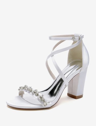 Sandales de mariée en satin blanc sexy à bout ouvert avec strass - milanoo.com - Modalova