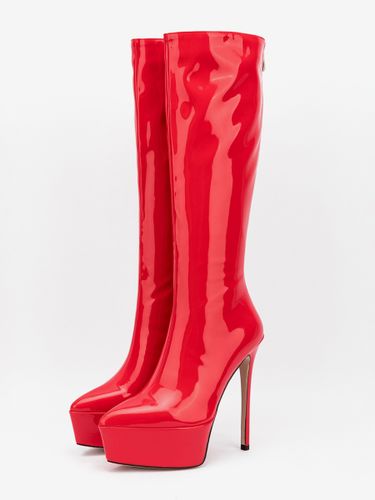 Bottes sexy argentées à plateforme bout pointu talon aiguille bottes mi-mollets - milanoo.com - Modalova