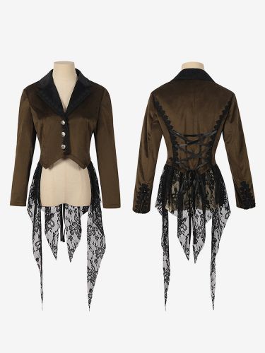 Manteau mi-long gothique café pour femme trench slim mode automne et hiver col montant foncé smoking de palais - milanoo.com - Modalova